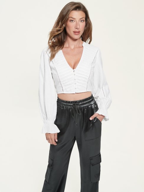 Chemisier En Lin Nandou Blanc Pur Guess