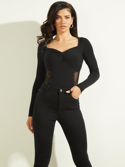 Pull En Dentelle Noir Jais Sadie Top Guess