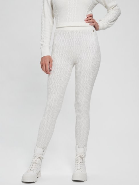 Legging Torsadé En Laine Mélangée Blaire Colombe Blanc Guess