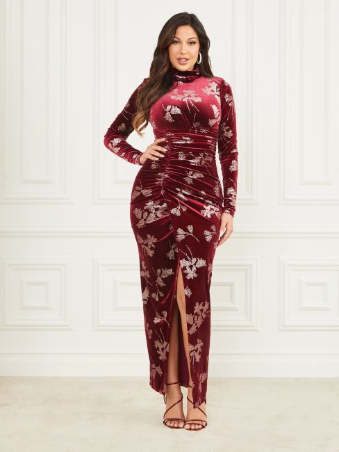 Robe Longue Guess En Velours Violet Pétale Avec Rose Go Angelica
