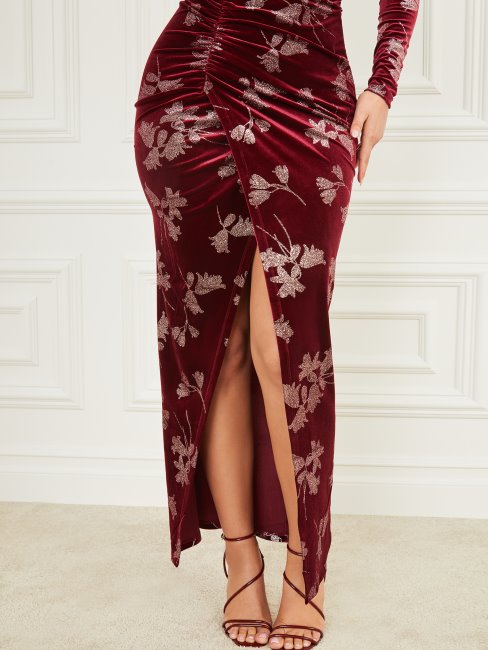 Robe Longue Guess En Velours Violet Pétale Avec Rose Go Angelica