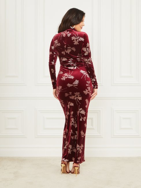 Robe Longue Guess En Velours Violet Pétale Avec Rose Go Angelica