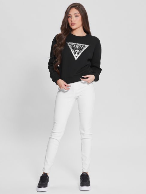 Sweat Guess à Logo En Maille De Cristal Noir De Jais