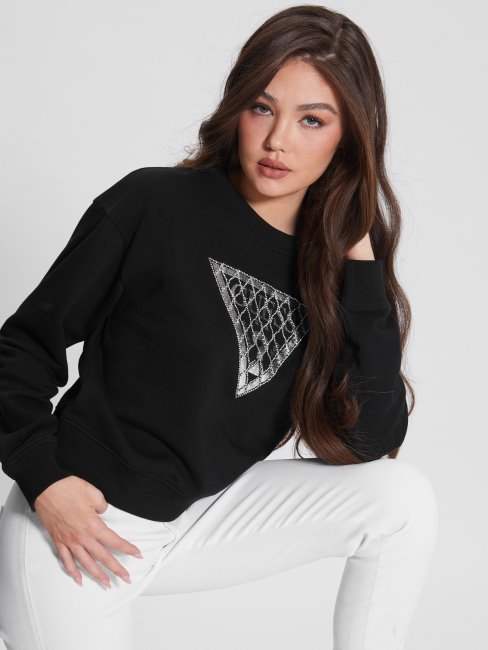 Sweat Guess à Logo En Maille De Cristal Noir De Jais