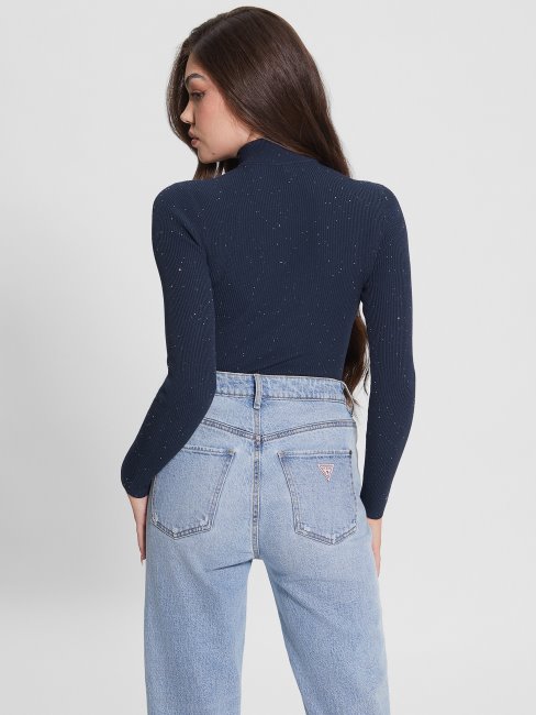 Pull Bleu Noirci Multi Lea à Sequins Découpés Guess