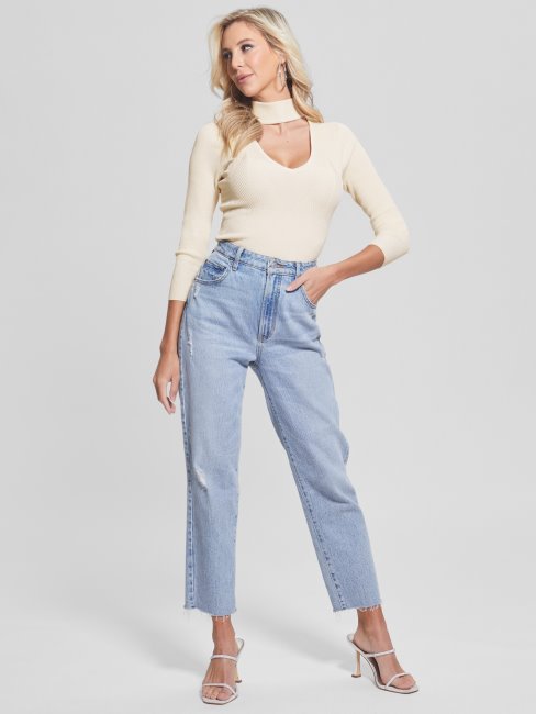 Pull Lea à Sequins Découpés Guess Crème Blanc Multi