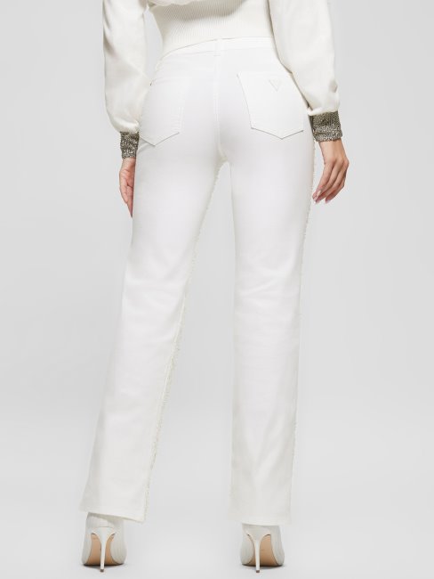 Pantalon Droit Sexy à Sequins Multiples Blanc Pur