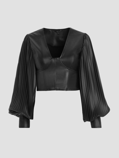 Guess Lani Haut Plissé En Similicuir Noir De Jais Multi