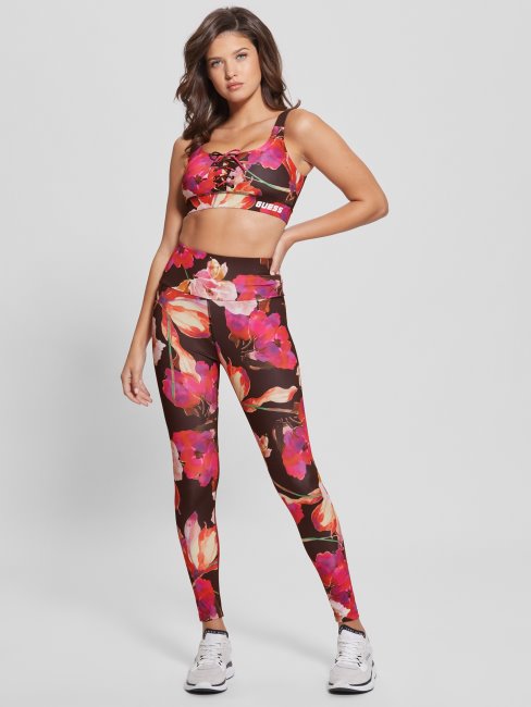 Legging Macro Flow Guess Eco Corine Rose Et Noir Floral Active