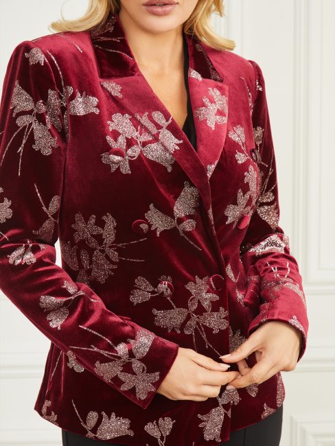 Pétale Violet Avec Rose Go Angelica Blazer En Velours Guess
