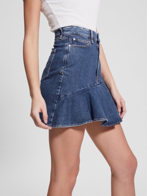 Jupe En Denim éco Claud à Délavage Nuageux