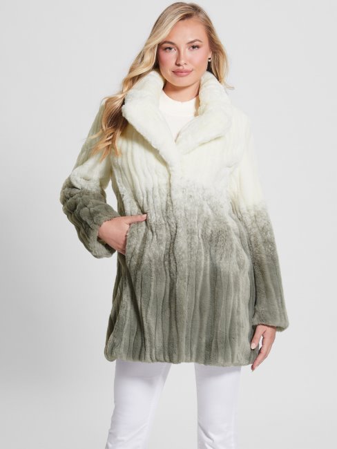 Marta Manteau En Fausse Fourrure Shaded Salvia White Combo Guess