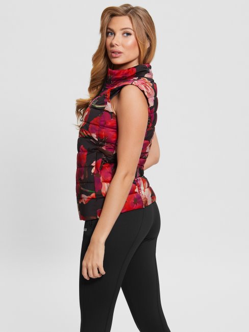 Gilet Doudoune Corine Guess Rose Et Noir Macro Flow