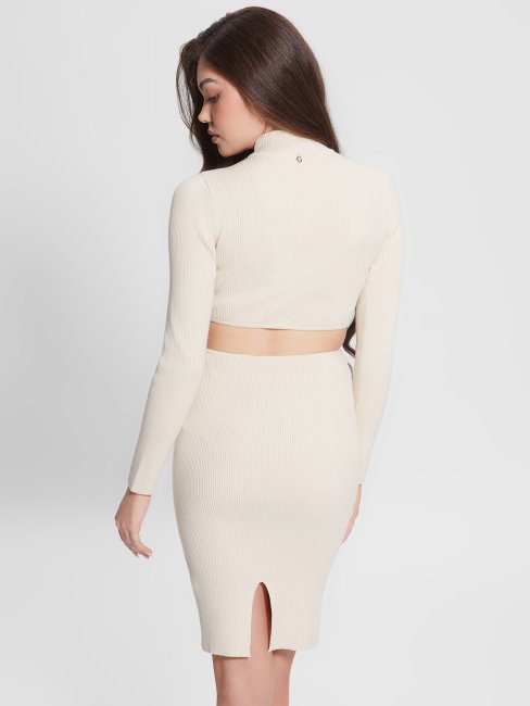 Guess Dove - Robe Mi-longue éco Jamia Côtelée Torsadée Blanche