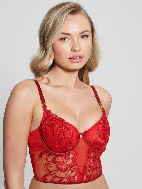 Christie Floral Shimmer Corset Guess Fleuri Lurex Rouge