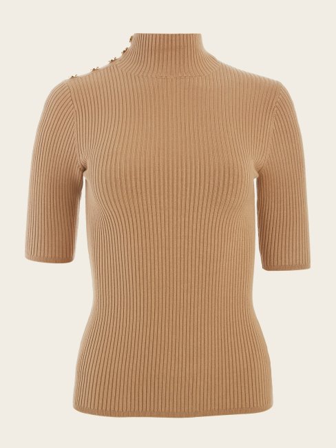 Blonde Ambition Guess Eco Flora Pull à Col Roulé Côtelé