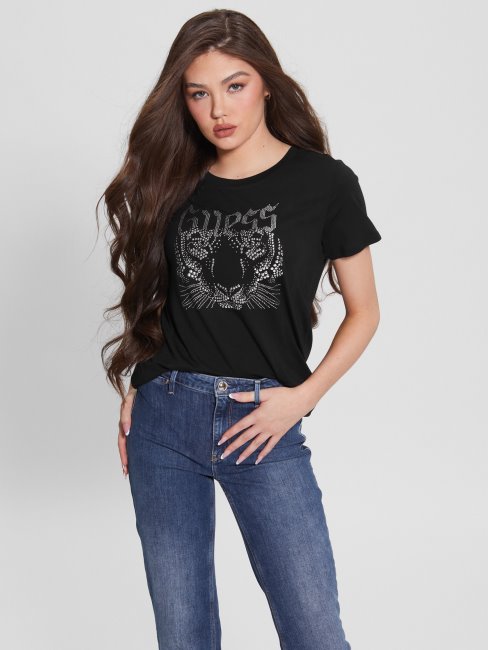 Tee Shirt Tigre Logo Guess Noir De Jais