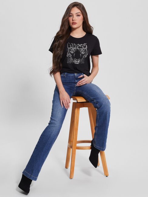 Tee Shirt Tigre Logo Guess Noir De Jais