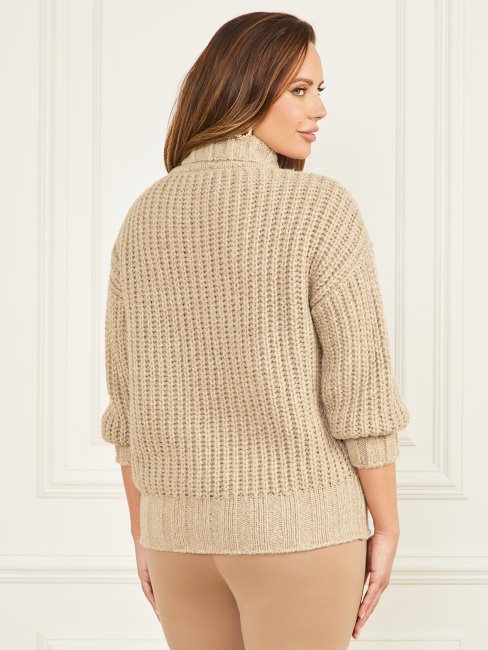 Guess Pull En Laine Mélangée Faon Taupe Multi Promesse