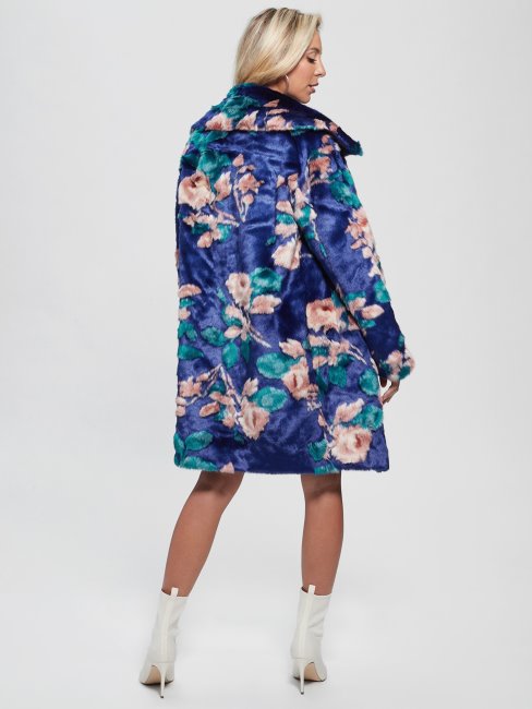Guess Magda Manteau En Fausse Fourrure Fleur Fantaisie Bleu/rose
