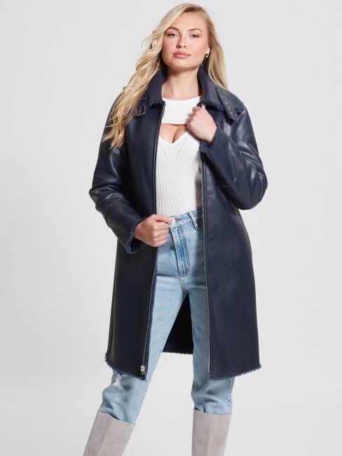 Guess Flora Manteau Réversible Bleu Secret