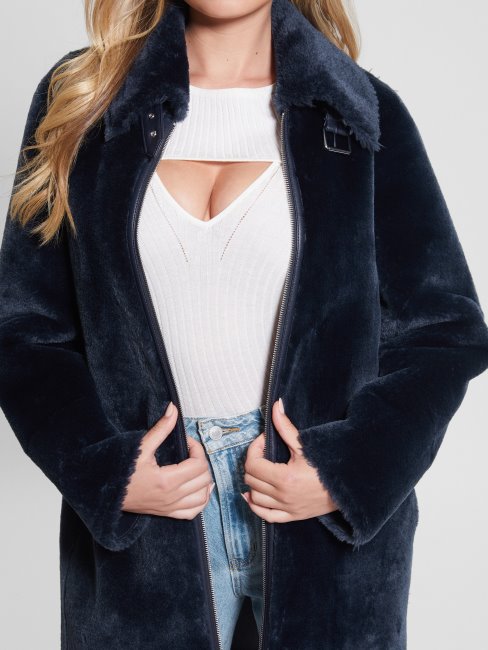 Guess Flora Manteau Réversible Bleu Secret