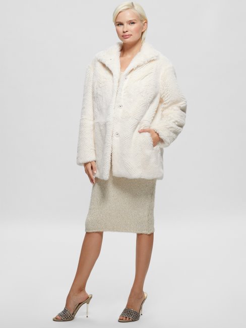 Michelina Manteau Fausse Fourrure Blanc Crème Guess