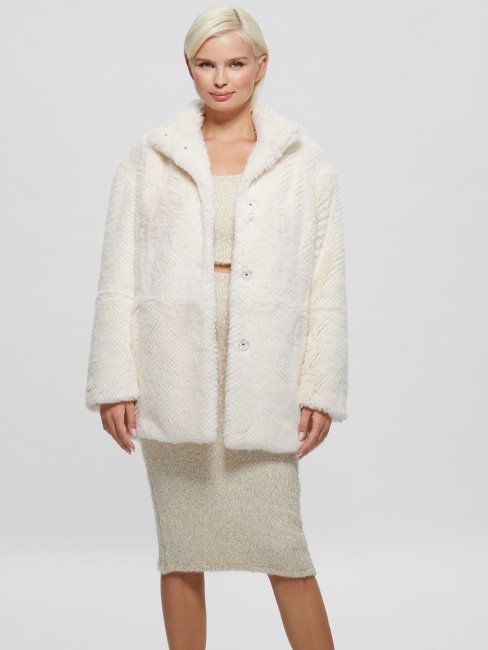 Michelina Manteau Fausse Fourrure Blanc Crème Guess