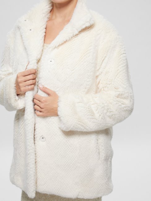 Michelina Manteau Fausse Fourrure Blanc Crème Guess