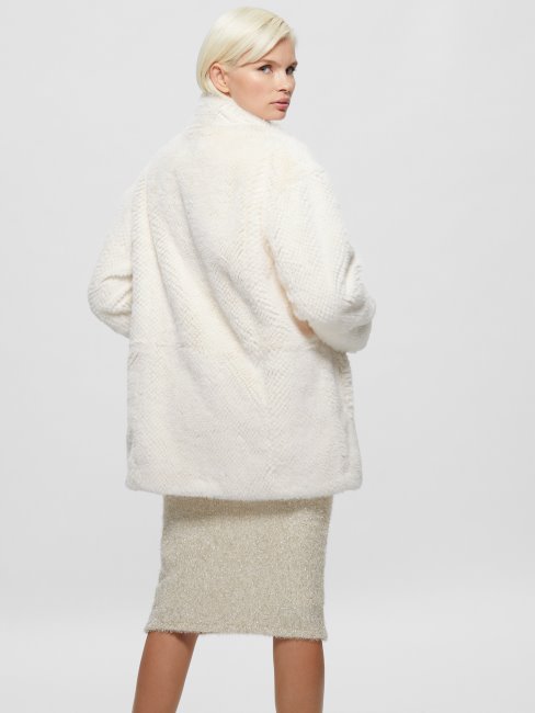 Michelina Manteau Fausse Fourrure Blanc Crème Guess
