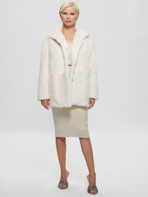 Michelina Manteau Fausse Fourrure Blanc Crème Guess