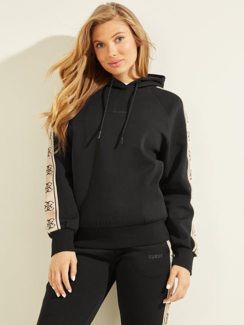 Sweat à Capuche Eco Britney Logo Bande Noir Jet Guess