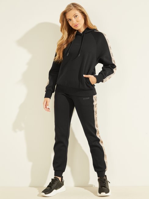 Sweat à Capuche Eco Britney Logo Bande Noir Jet Guess