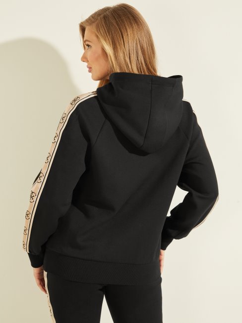 Sweat à Capuche Eco Britney Logo Bande Noir Jet Guess