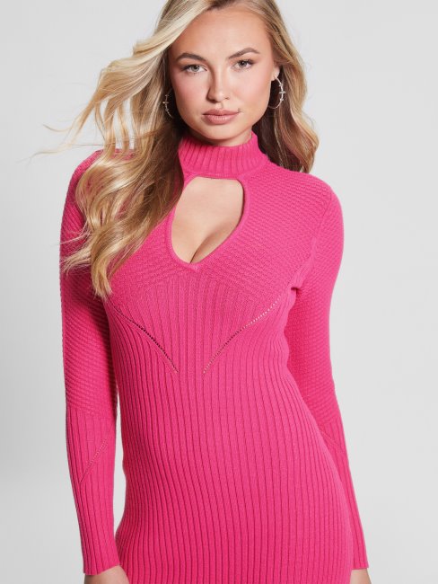 French Rose Guess Eco Tatia Robe à Col Montant