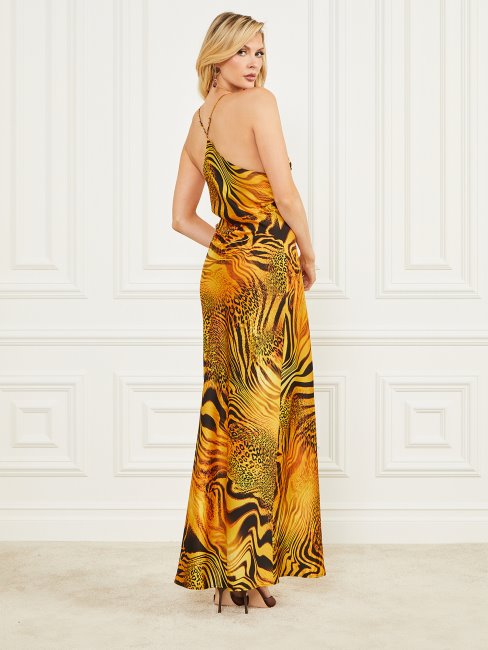 Guess - Robe Longue Dorée Coucher De Soleil Doré Coucher De Soleil