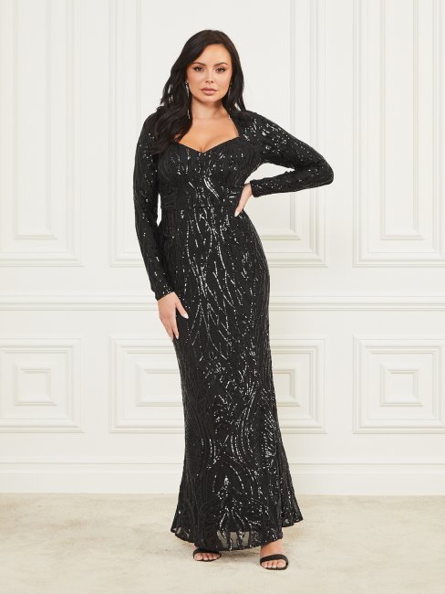 Robe Longue Guess Rugissant Sequins Noir De Jais