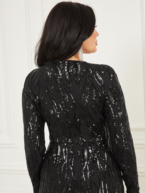 Robe Longue Guess Rugissant Sequins Noir De Jais