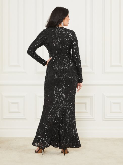 Robe Longue Guess Rugissant Sequins Noir De Jais