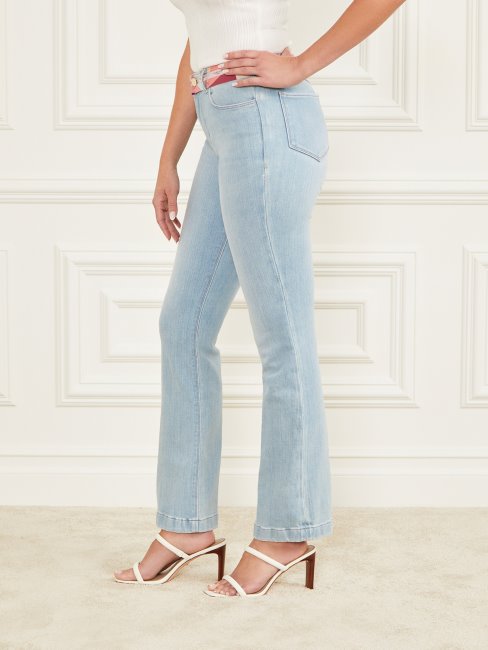 Pantalon Denim Skinny Taille Imprimée Bleu Clair Délavé Guess