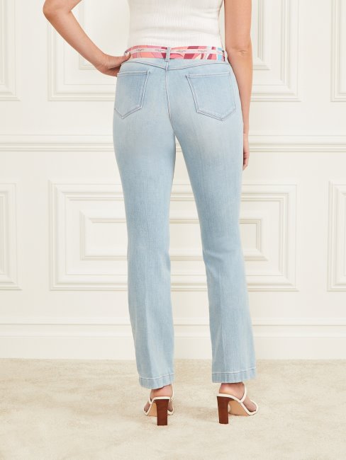 Pantalon Denim Skinny Taille Imprimée Bleu Clair Délavé Guess