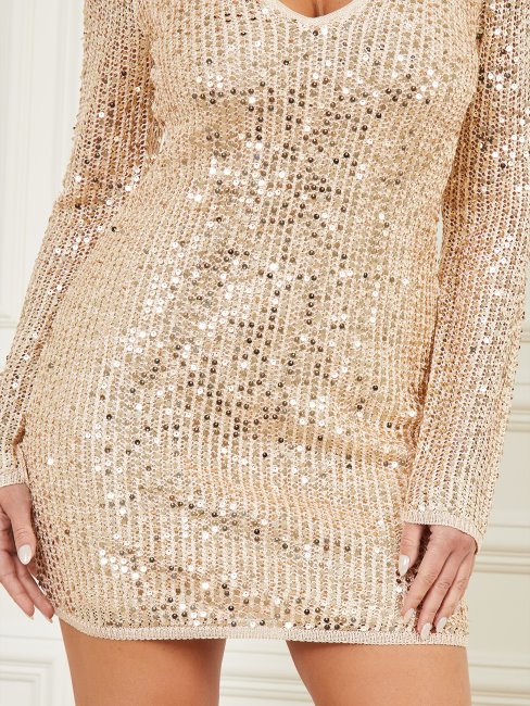 Peignoir Pull Guess Let It Sequins Fauve Taupe Multi