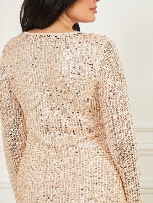 Peignoir Pull Guess Let It Sequins Fauve Taupe Multi