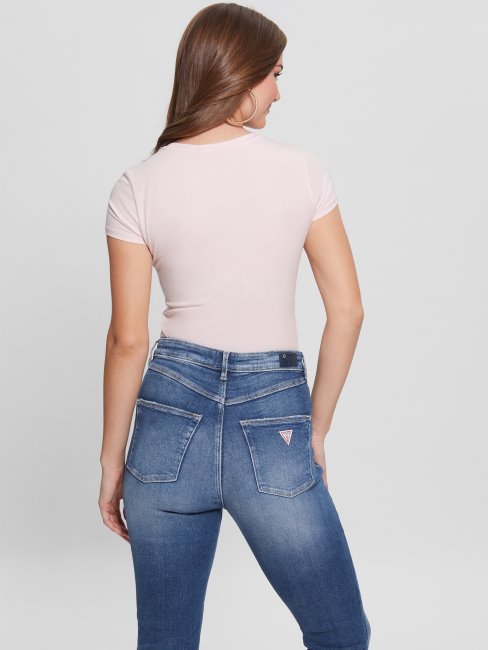 T-shirt à Logo Triangulaire En Cristaux écologiques Rose Discret