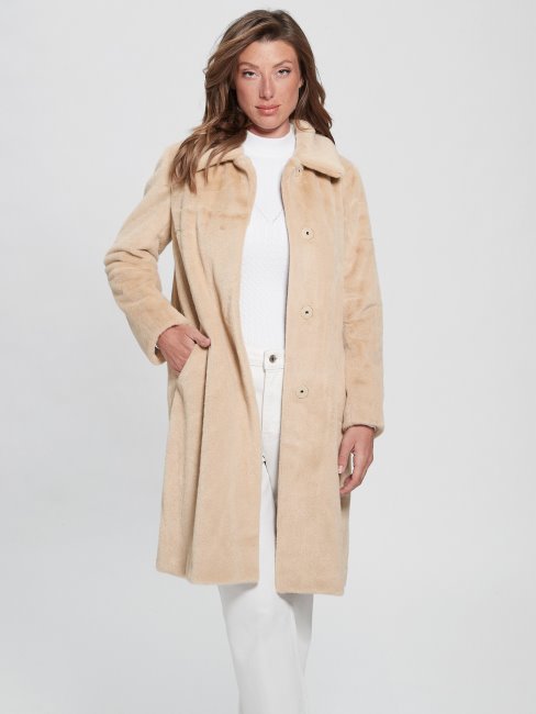 Manteau En Fausse Fourrure Simmone Taupe Mousseux Guess
