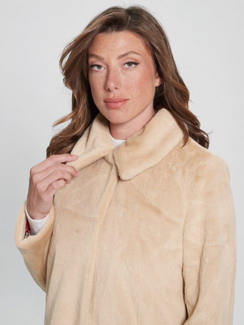 Manteau En Fausse Fourrure Simmone Taupe Mousseux Guess
