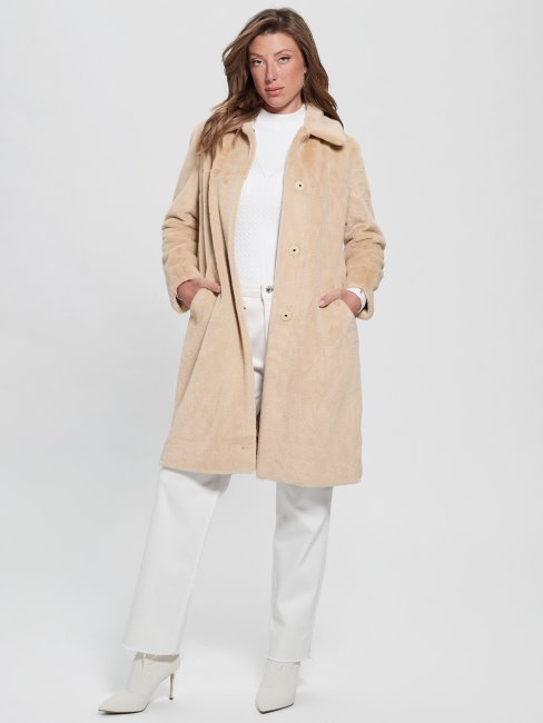 Manteau En Fausse Fourrure Simmone Taupe Mousseux Guess