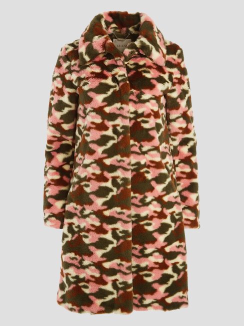 Amira Camo Fausse Fourrure Manteau Guess Camou Rose Combo