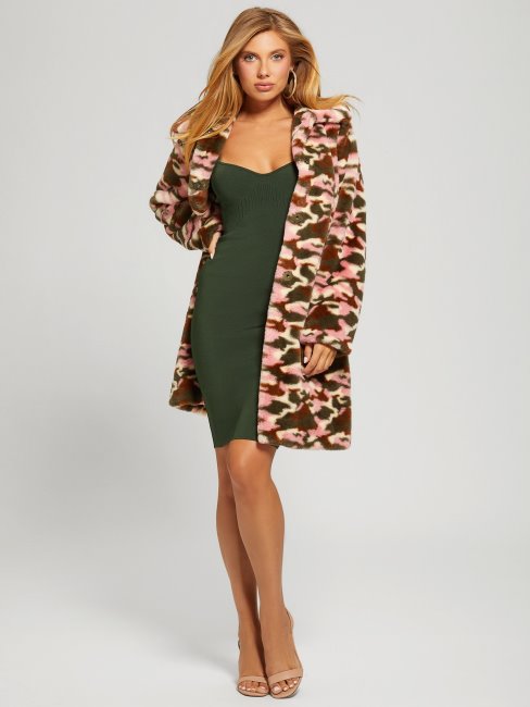 Amira Camo Fausse Fourrure Manteau Guess Camou Rose Combo