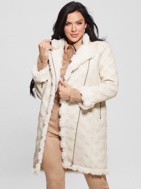 Manteau En Similicuir Blanc Crème Avec Logo Guess Hennie
